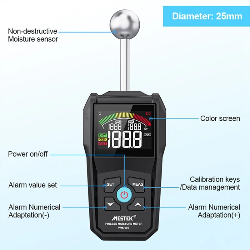 1PC MESTEK WM700B Digital Wood Hygrometer without Contact Wood Moisture Detector High Quality