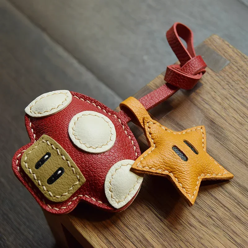 Sheepskin Handmade Real Leather Cute Mushroom Bag Charm KeyChain Gift Cute Decoration For Bags Exquisite Charm Bag Accessories