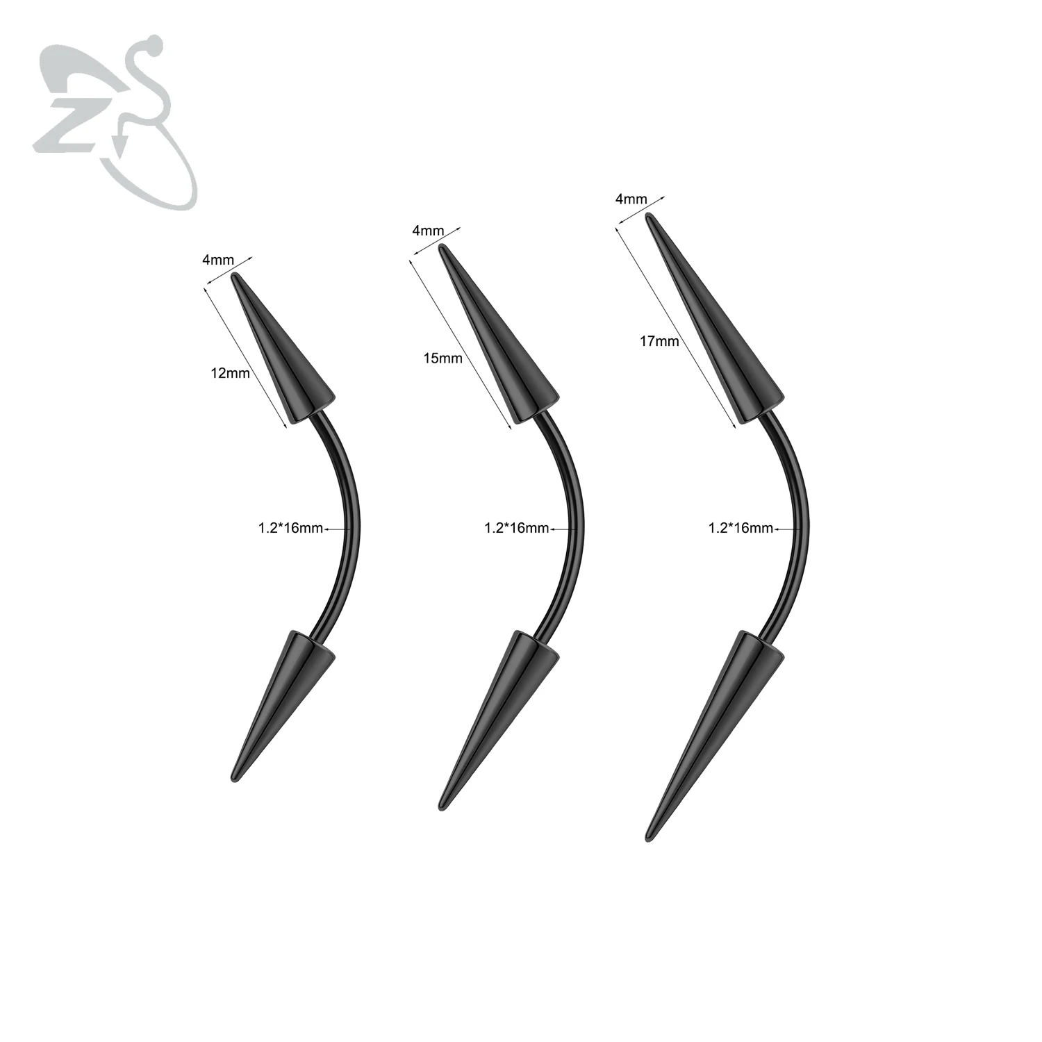 3Pcs Spike Bridge Piercing Stainless Steel Eyebrow Rings