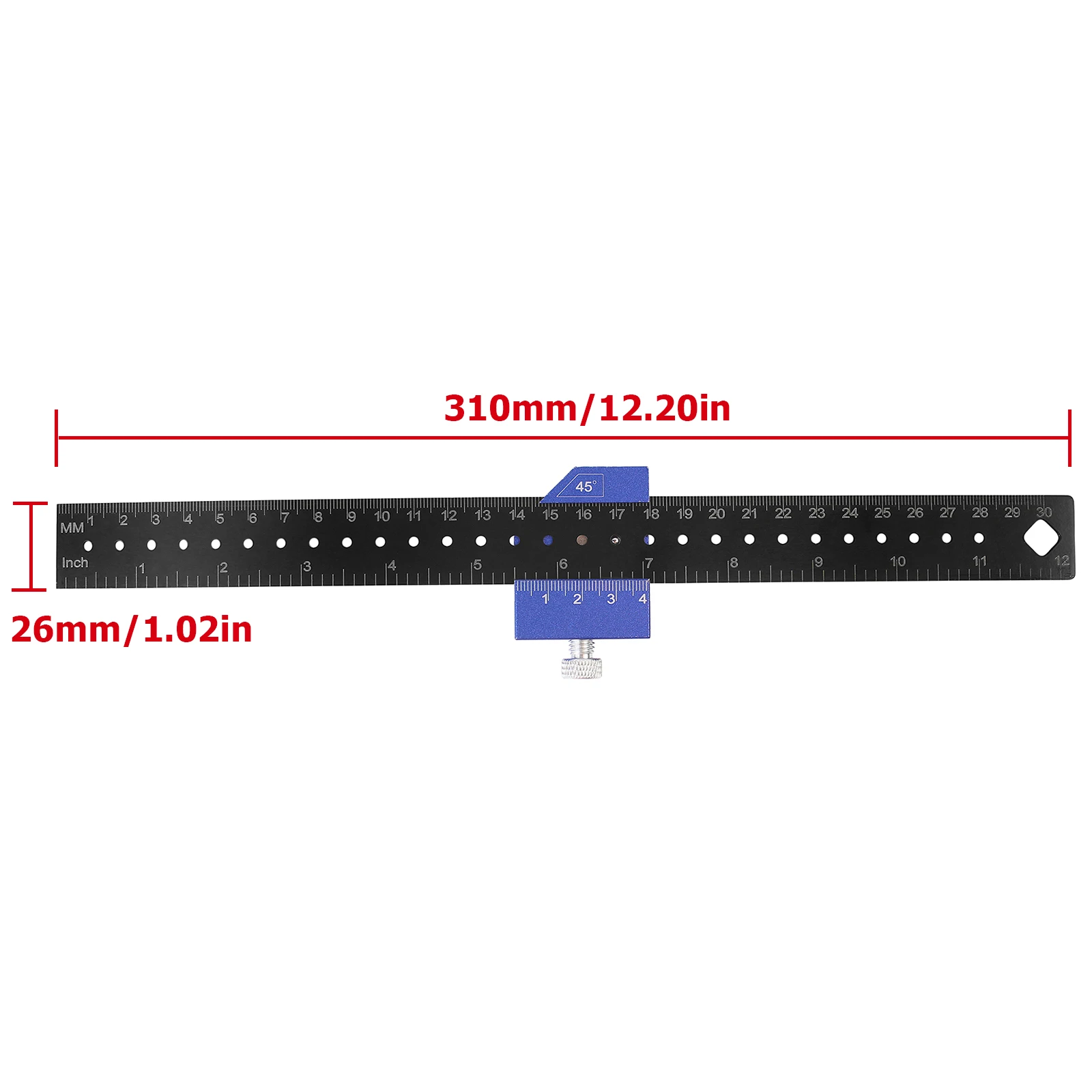 Woodworking Ruler Precision Pocket Metal Slide Rule Inch and Metric T-Type Scribing and Square Ruler for Marking and Measuring