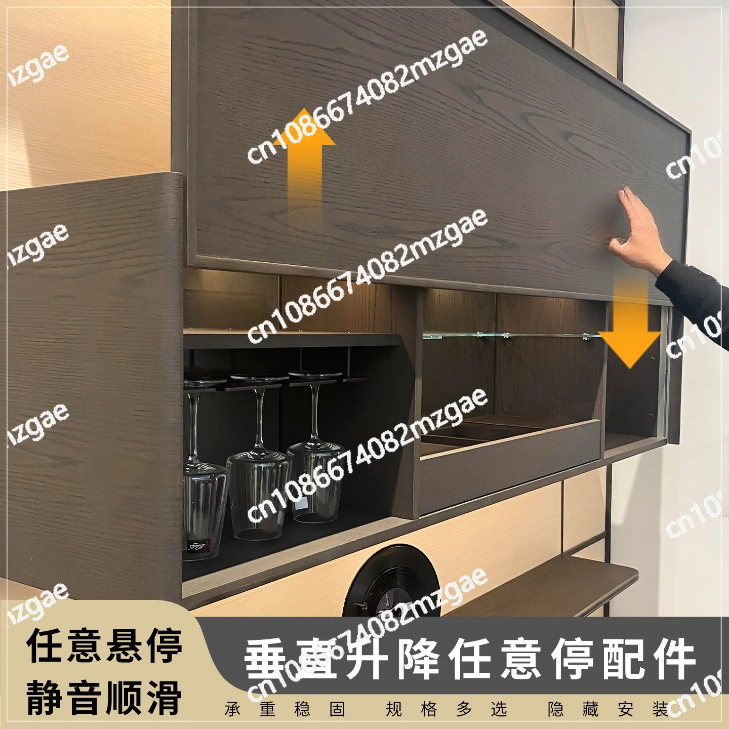Up and down vertical lift slide rail sliding door hardware cabinet hanging cabinet single door moving hover rise arbitrary stop