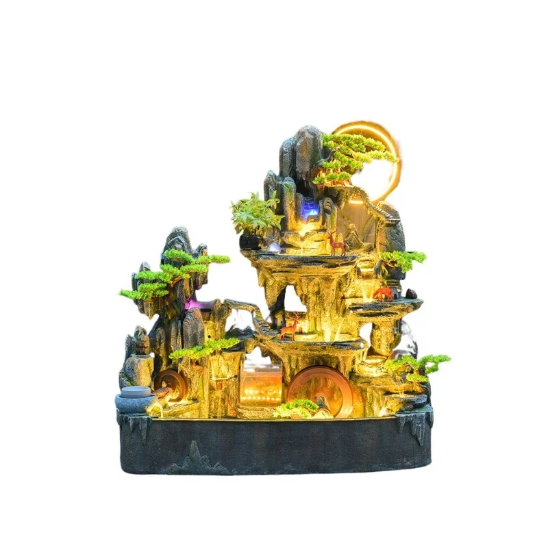 Large outdoor garden, courtyard, water feature, rockery, waterfall landscaping, flowing water fountain ornament, circulating wat