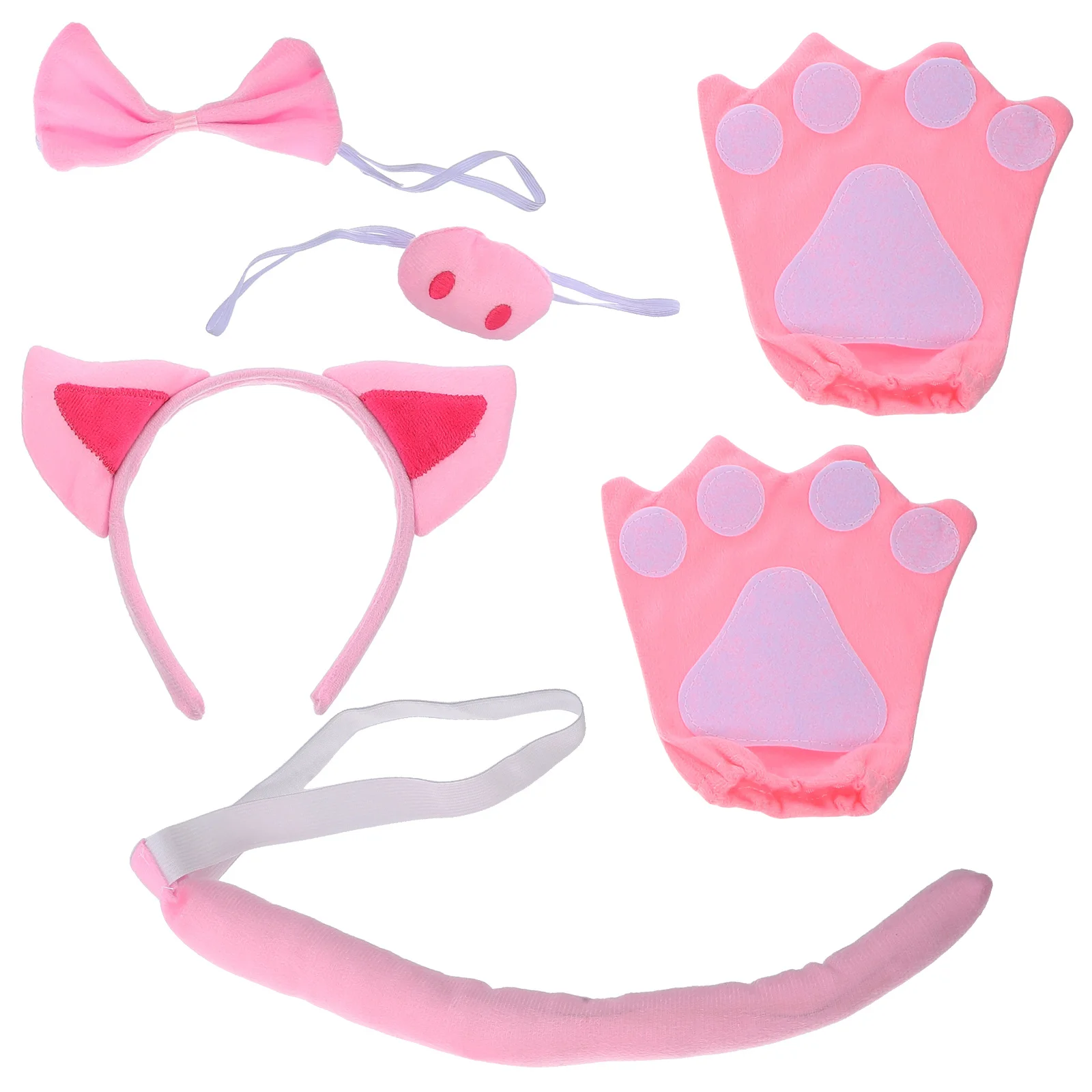 

1Set Pig Ears Headband Tail Bowtie Nose Gloves Set Adorable Farm Theme Dress Up Props for Masquerade Christmas Cosplay Events
