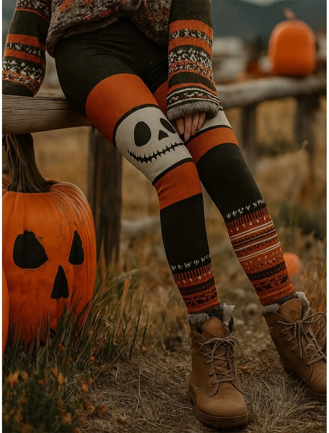 Halloween Graphic pumpkin Printed  Women's Leggings Vacation Vintage Fashion Ankle-Length High Waist Pants casual Women's wear