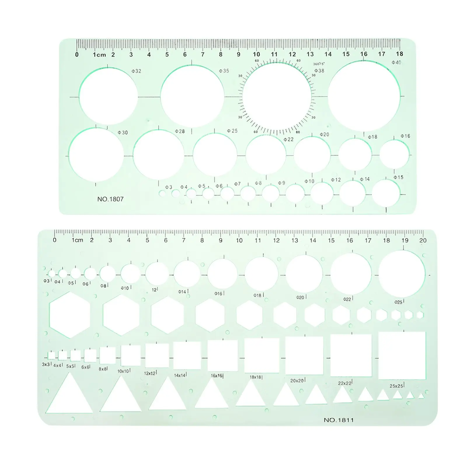 2Pcs Transparent Drawing Template Circle Stencil Multifunction Drafting Tools Plastic Geometric Ruler Supplies Clear
