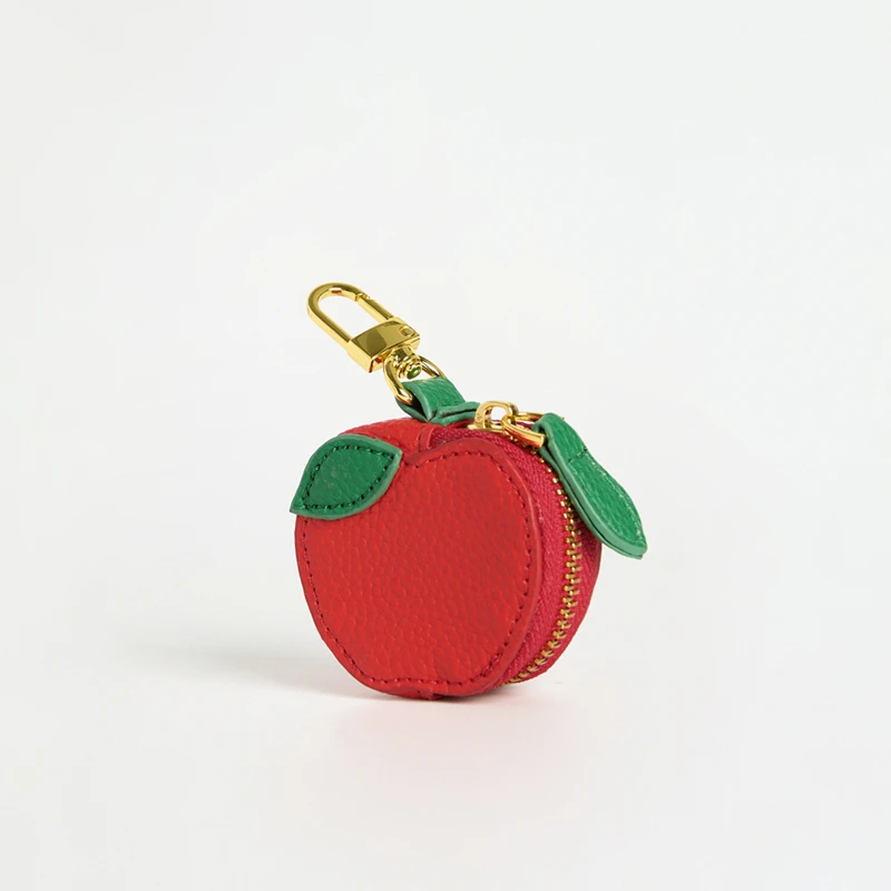 Red apple Fruit Charm coin purse cute key chain mini pouch Wallet gift for girl women