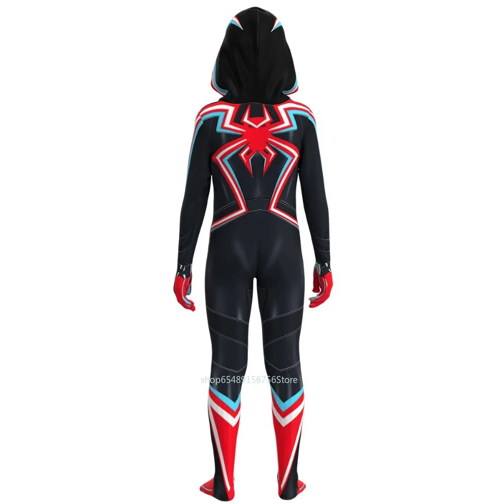 Spiderman 2099 Miles Morales Cosplay Costume or Kids Adult Black Spider Man Bodysuit with Hat Superhero Children Jumpsuit