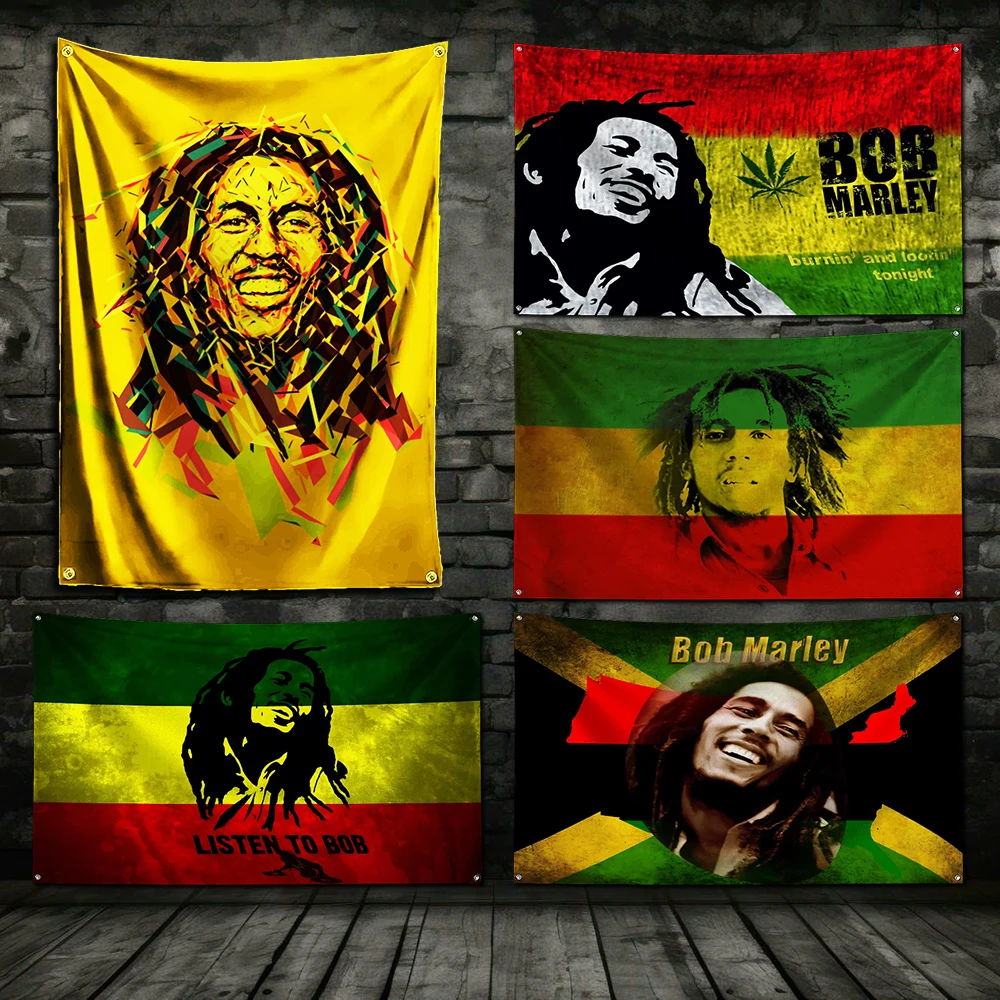 3x5 Ft Flag R-ReggaeS Bob M-MarleyS Polyester Digital Printing Banner for Garage Wall Out Door Decoration With Brass Grommets