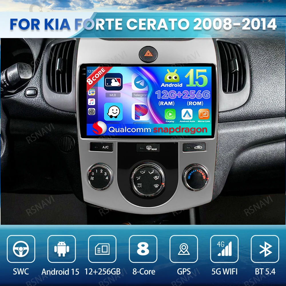 

Android 15 Car Radio For KIA Forte Cerato 2008-2014 DSP Stereo Navigation 5G WIFI GPS BT Qualcomm Wireless Carplay Auto QLED DVD