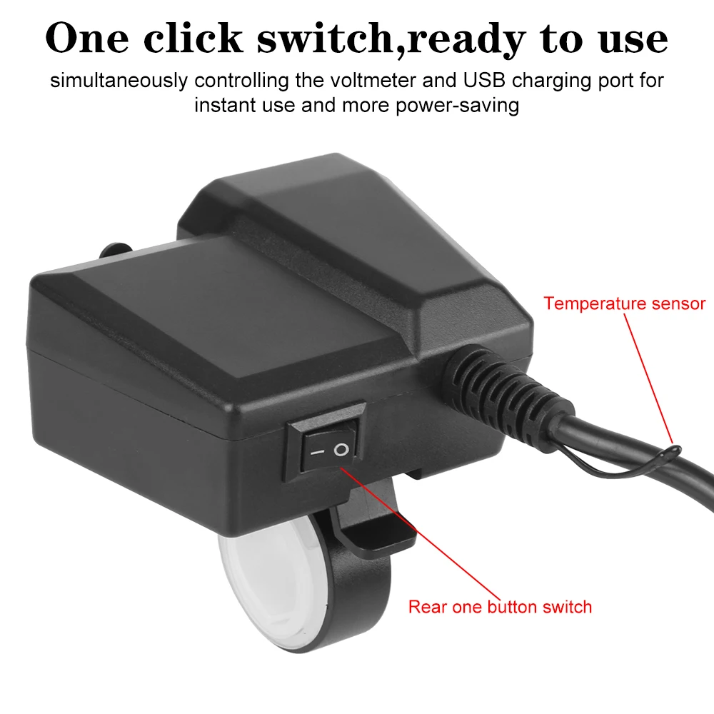 Voltmeter Thermometer Motorcycle Charger Plug Motorcycle QC3.0 PD Charger Socket USB Type-C Fast Charging Digital Display 36W