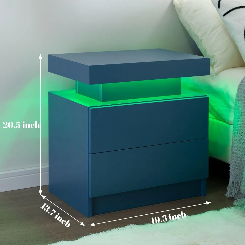 LED-nachtkastjes set van 2 moderne nachtkastjes met 2 lades LED-nachtkastjes voor woonkamer slaapkamer