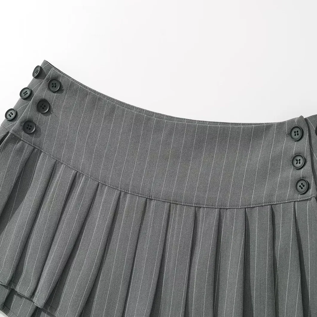 American Retro ey Vertical Stripes Suit Fabric Low Waist A-Line  Skirt Women's Versatile Sexy ort Skirt