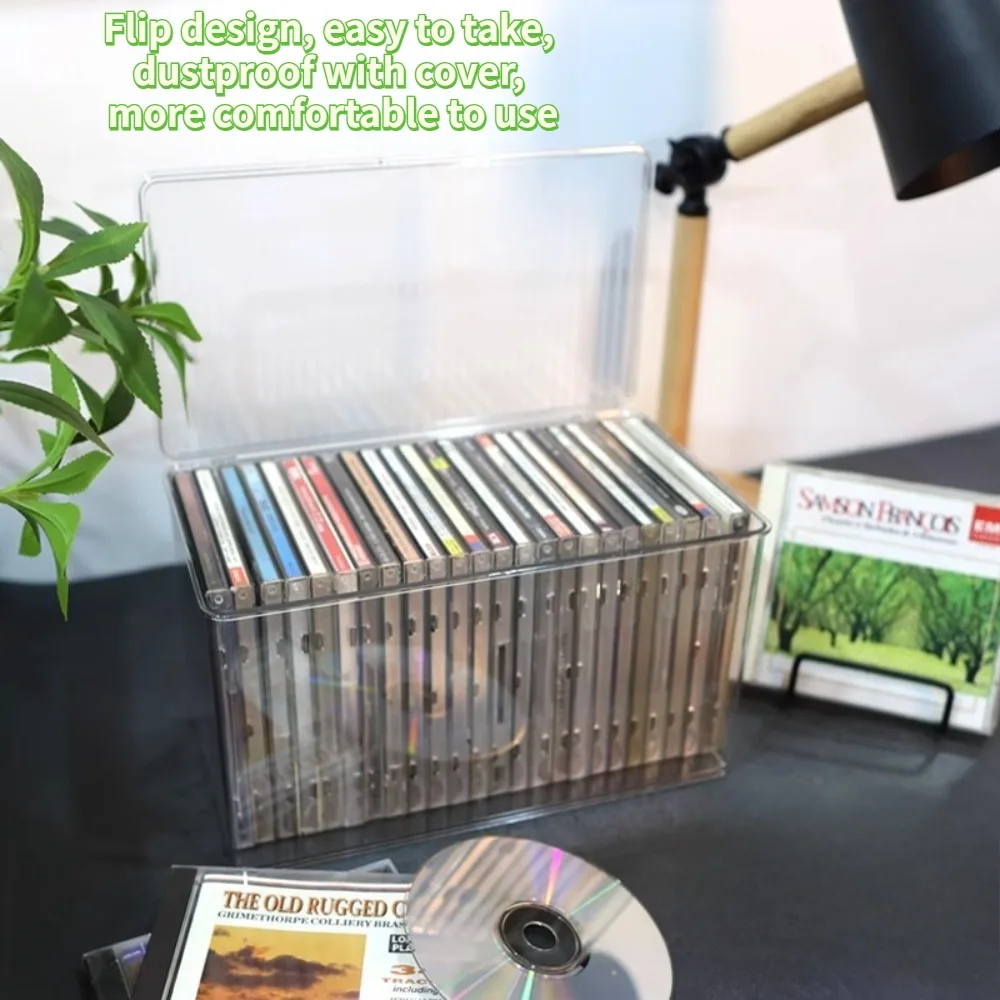 กล่องเก็บแผ่นซีดีอะคริลิคพร้อมฝาปิด - กล่องใสกันฝุ่นสำหรับแผ่นดิสก์ ดีวีดี ซีดี PS4 กล่องจัดระเบียบสื่อแบบซ้อนได้สำหรับใช้ในบ้าน