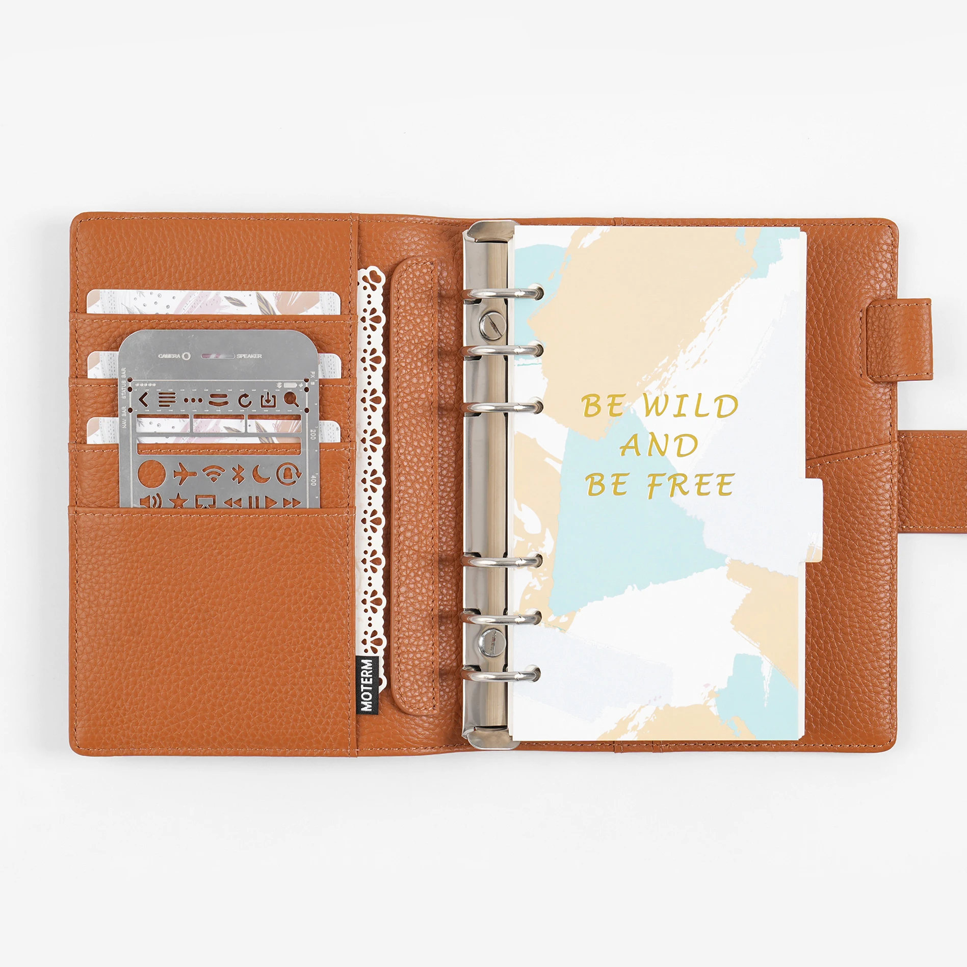 Moterm Personal Elite Rings Planner Without Back Pocket Pebbled Grain Leather Notebook Journal with 25mm Rings Organizer Cover