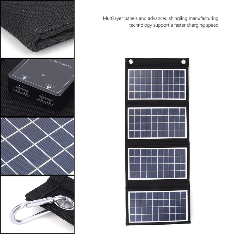 60W/80W/100W Foldable Solar Panel Portable Dual USB 5V Charger for Camping Outdoor Power Station Cell Phone Tablet Power Bank