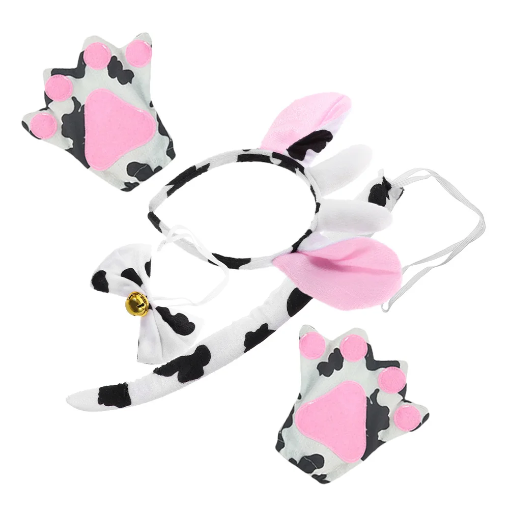 

1Set Cow Headband Tail Prop Set Stylish Bow Tie Design Ideal for Cosplay Party Events Comfortable Extended Wear Eye Catching