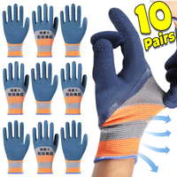 1-10Pairs Tire Rubber Gloves Wear-resistant Non-slip Gloves Nylon Blue Work Gloves Coldproof Protection Gardening Safety Glove