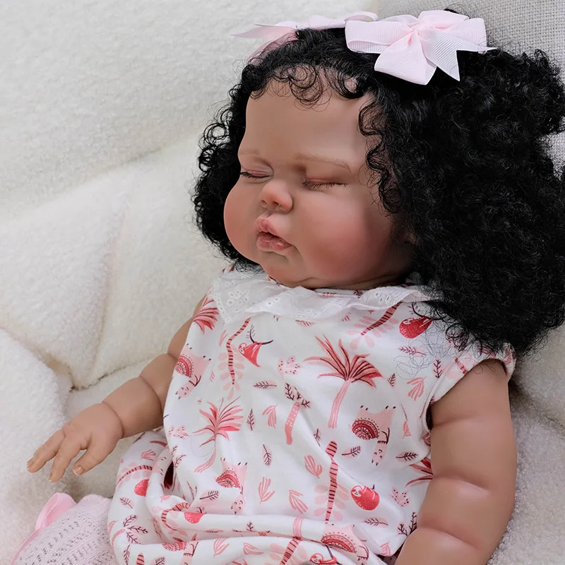 24 pollici Reborn bambino bambola cornotta in pelle marrone scuro con capelli neri principessa realistica bambole realistiche Bebes Reborns
