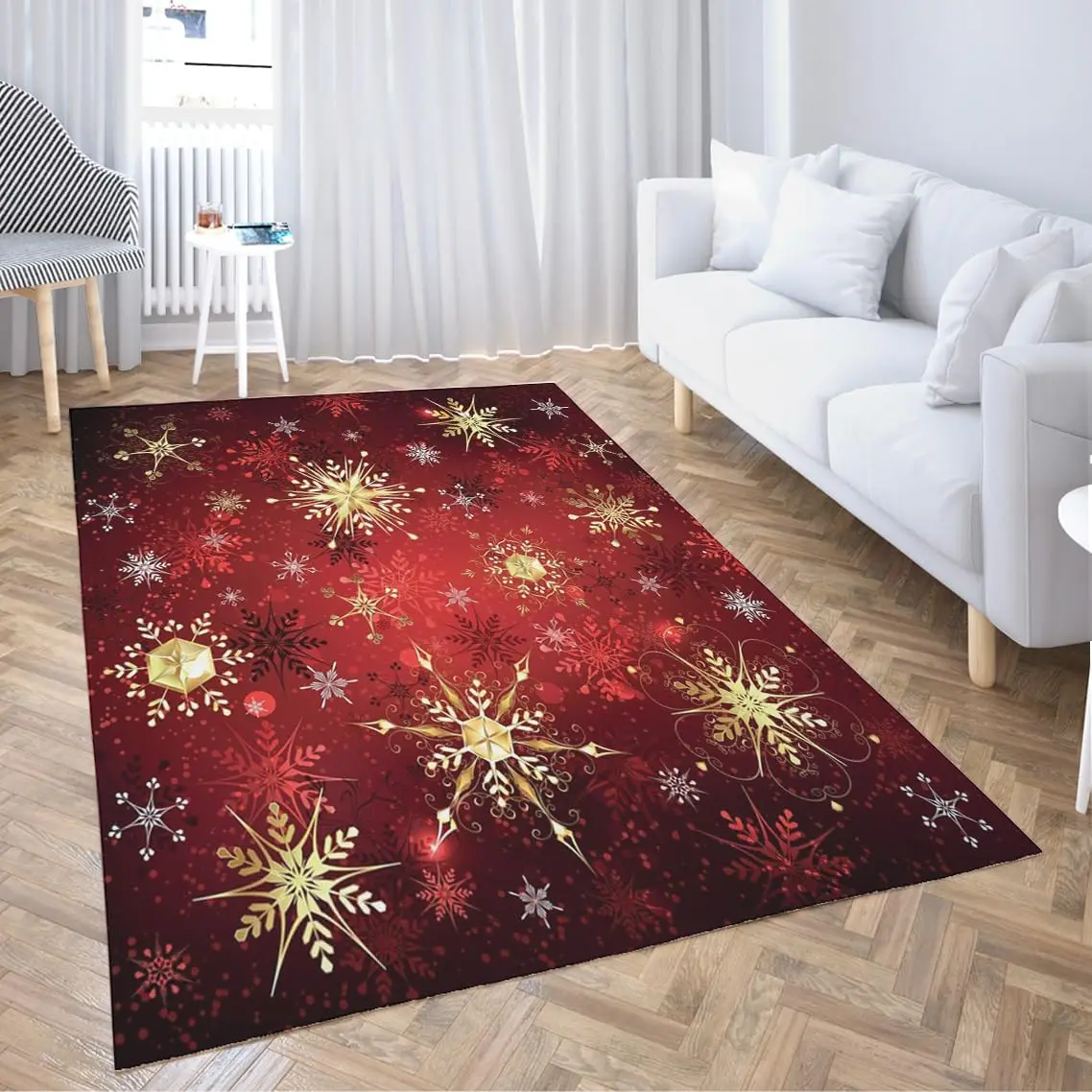 Non-Slip Area Rugs Christmas Gold White Snowflakes Truck Home Decor Rugs for Classroom Living Room Bedroom Dining Kindergarten