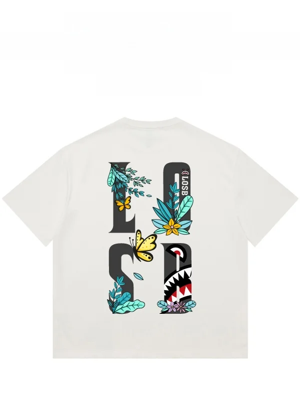 Losb Cseta de aodón para hombre, manga corta, corte hoado, estilo japonés juvenil de verano, estampado retro de hojas ...