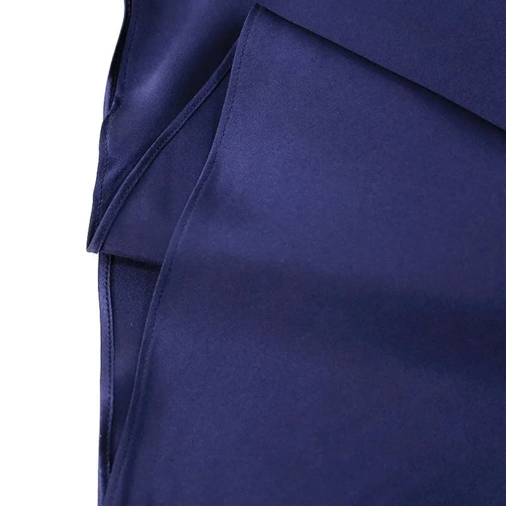 Abito in raso tinta unita in seta di gelso naturale al 100%, gonna con bretelle con scollo a V blu intenso con design casual in pizzo sexy da donna, 2026 Nuovo da donna