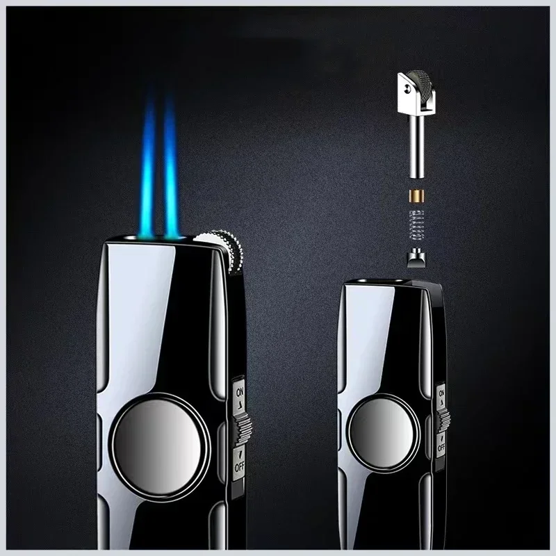 Metal Fingertip Gyroscope Gas Windproof Double Fire Blue Flame Direct Charge Lighter Creative Toy Gifts Cigarette Accessories