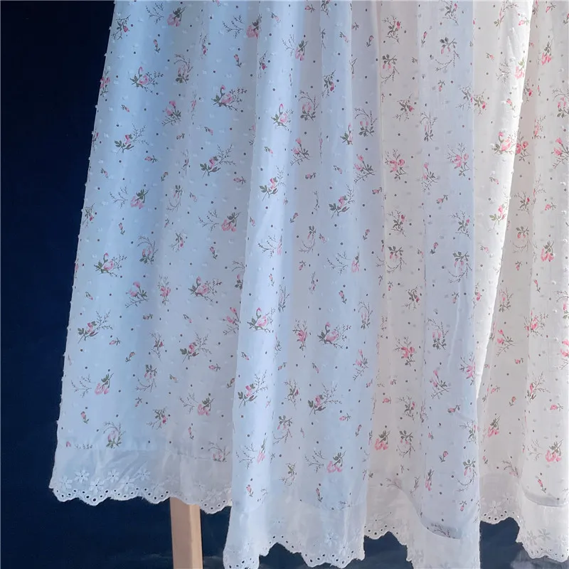 

Spring Summer Women's A-Line Skirt Embroidered Lace Pure Cotton Floral Print Sweet Sle Long Skirts Ele Fene
