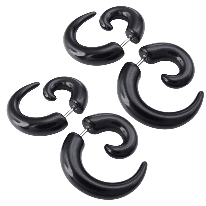 4X Jewellery Mens Horn Claw Stud Earrings, Cheater Fake Ear Plugs Gauges Illusion Tunnel, Black (With Gift Bag)