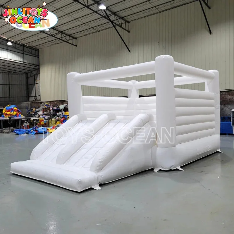 Custom Commercial Grade White Castle Inflatable Bounce House with Slide for Kids