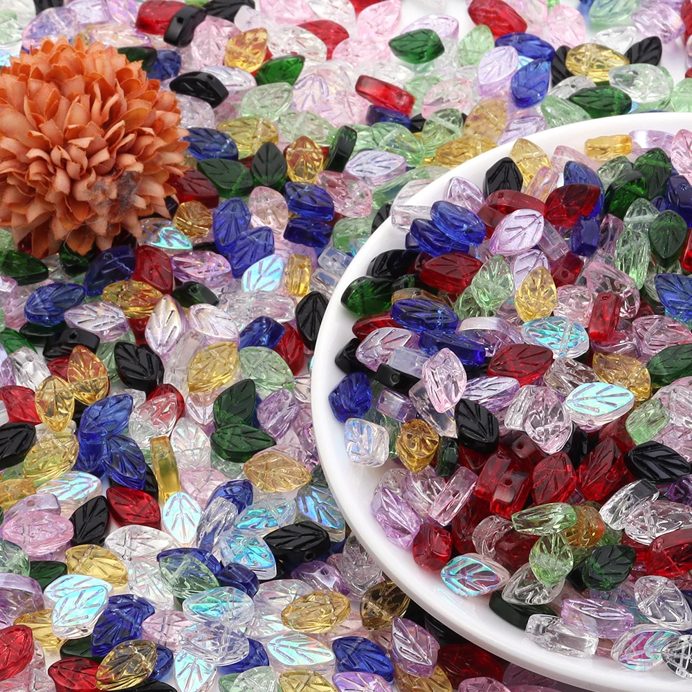 30pcs Leaf Crystal Glass Beads Leaves Loose Spacer Beads Charms Pendants Czech Glass For Jewelry Making DIY Pendant Bracelet - view 5