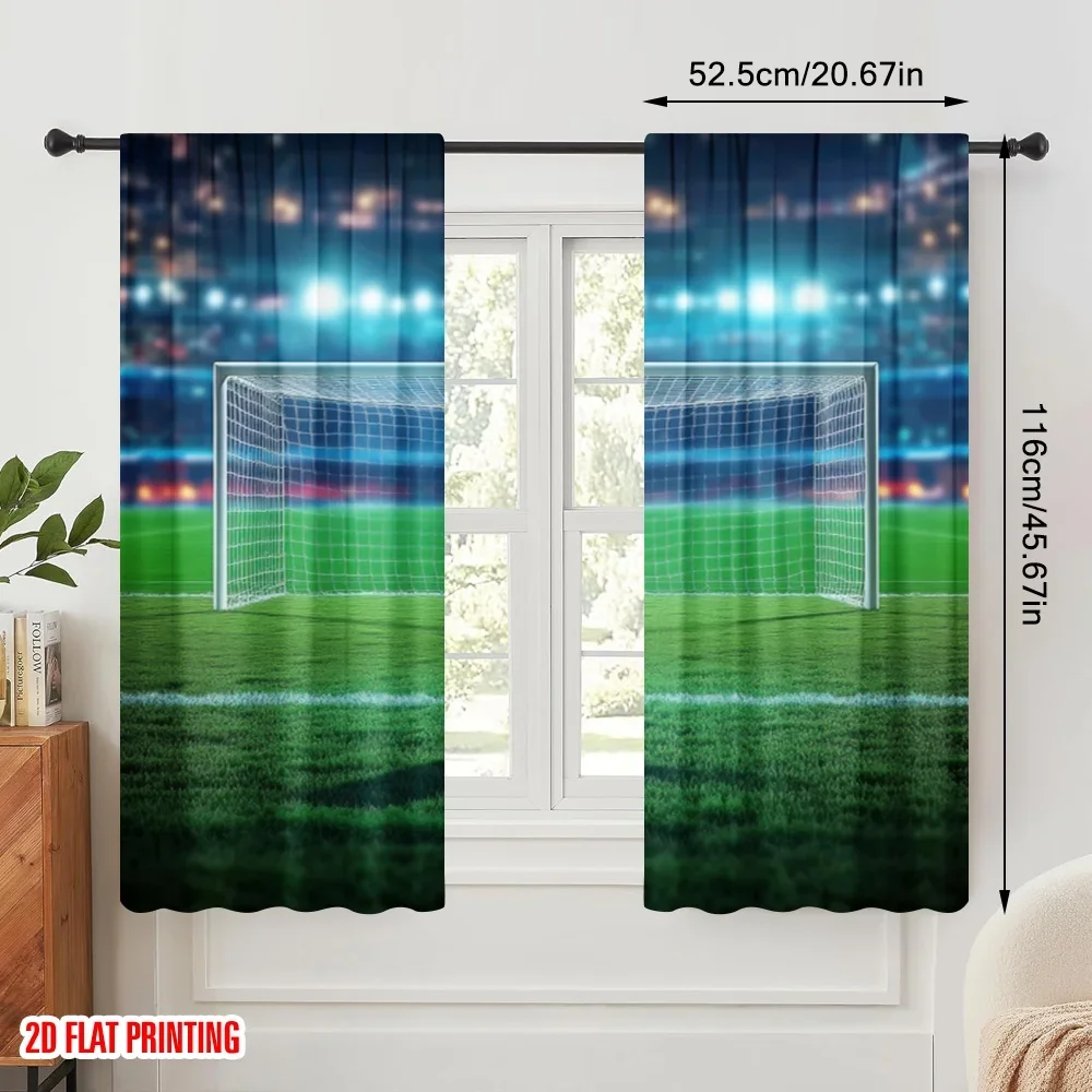 2pcs,2D plane printing Curtains&Window Treatment Goal Awaiting Versatile Durable Polyester (without rod) Room Decor Perfect for