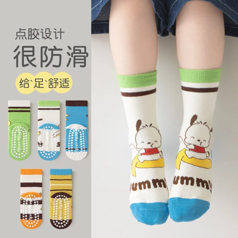 

5 Pairs Kawaii Cartonn Cotton Baby Anti-slip Mid-calf Socks For Boys Girls Autumn and winter Floor Kids Sock With Rubber Grips