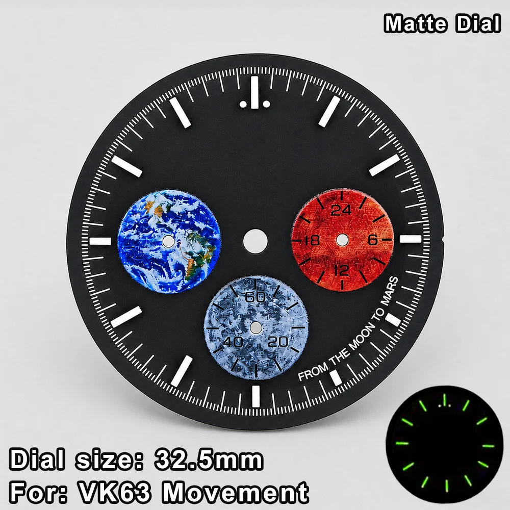 VK63 32.5MM Dials For VK63 Movement Dial For Speed Master Case VK63 Replace Parts Accessories C3 Green Luminous Dials VK63 Hand
