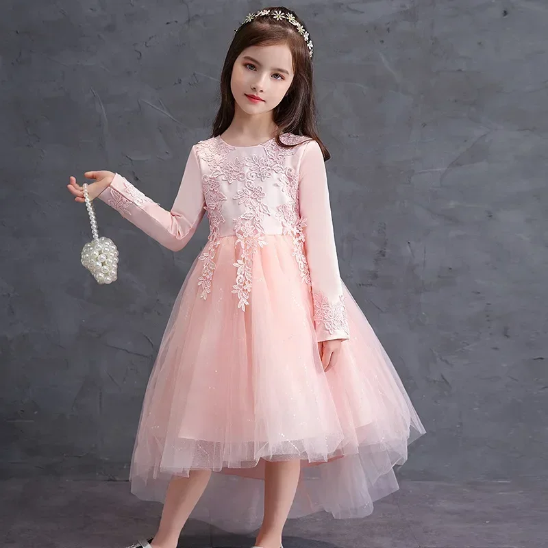 Vestido de princesa infantil, malha de renda, piano, menina, primavera, novo