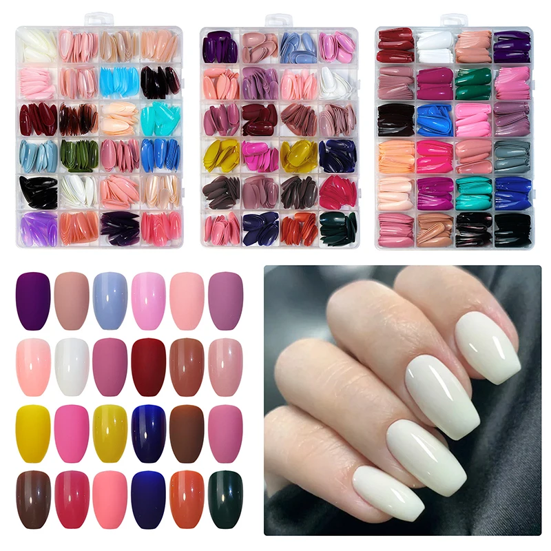 

288/576pcs Fake Nails Tips Coffin Almond French Press on Nail Art Short Length Reusable Full Cover Solid Color False Nails Tools