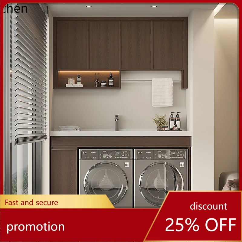 Meuble lave-linge intégré HT pour balcon, combinaison plate avec lavabo en pierre de quartz