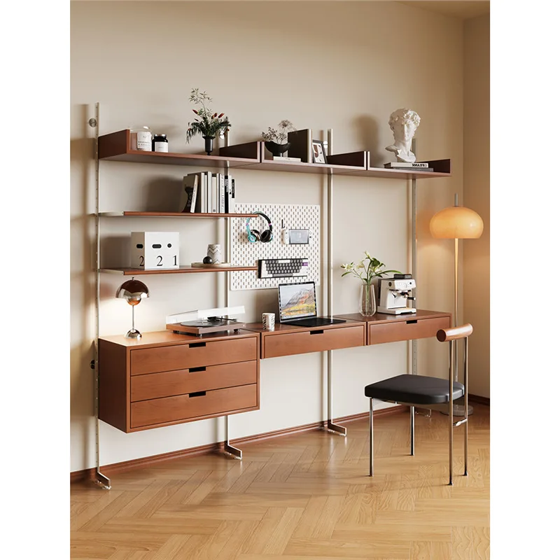 

Medieval Bauhaus metal solid wood wall rack living room wall storage Nordic retro wall system combination