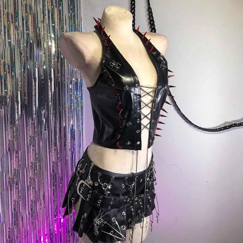 Eco fatto a mano Teen E-Girls Skull 2025 Grunge Harajuku anni '90 Carro armato gotico Fata FAI DA TE Punk Rock Kawaii Y2K TOP Borchiato Rivetto Goth