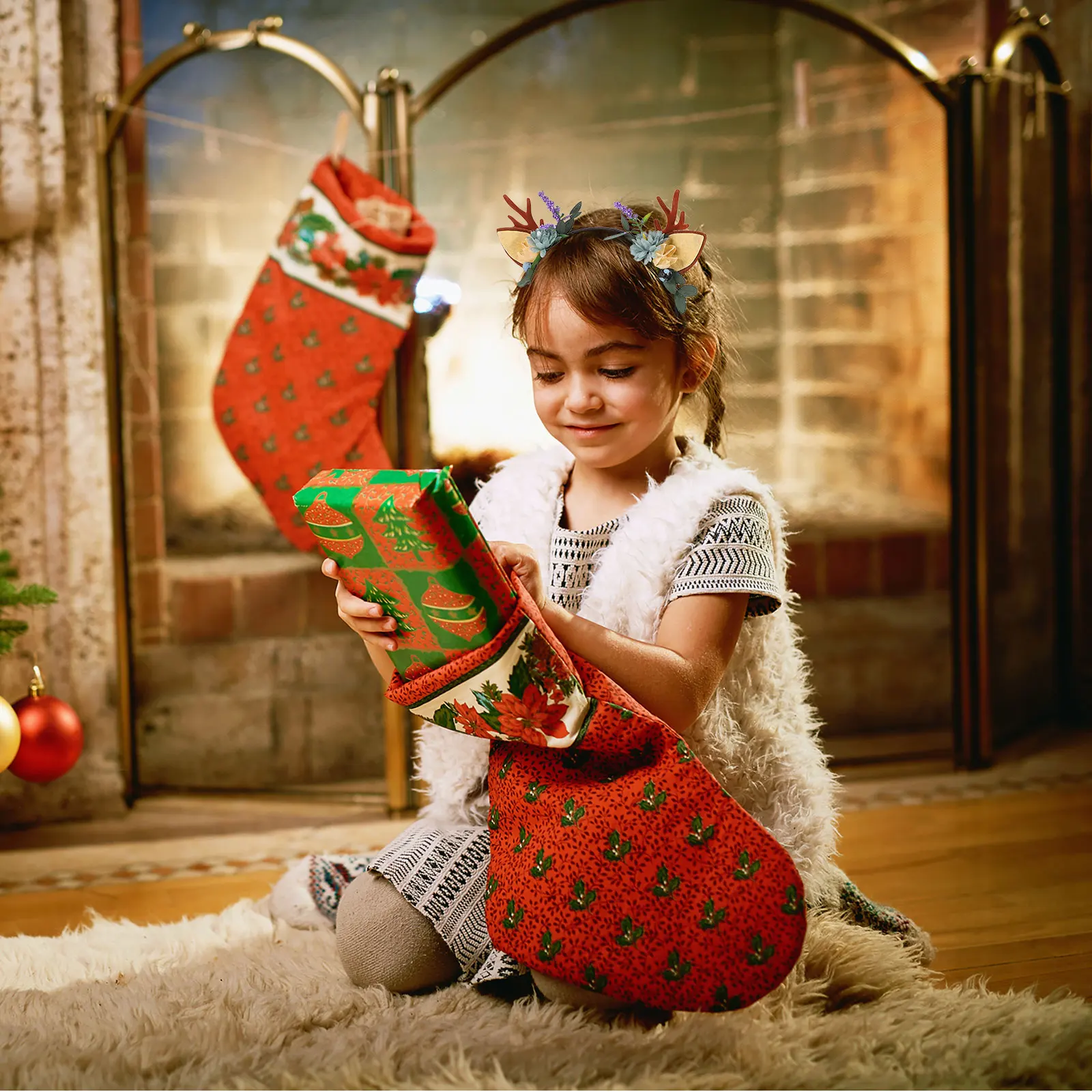 

2pcs Christmas Hair Headband Kids Xmas Party Antler Headdress Lovely Wear Festive Chic Hoops Costume Decoration Cloth