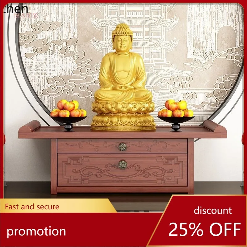 

HXL Small Buddhist Altar Table for Guanyin and God of Wealth, Elevated Desktop Offering Cabinet