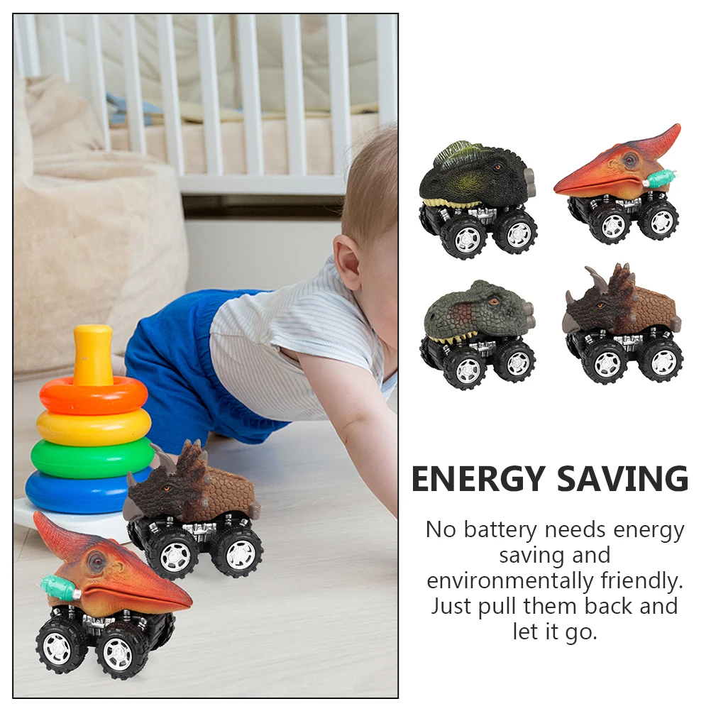 4 pezzi di dinosauro tirare indietro auto giocattoli forma di cartone animato alimentato ad attrito per bambini veicolo puzzle regali educativi non telecomandati