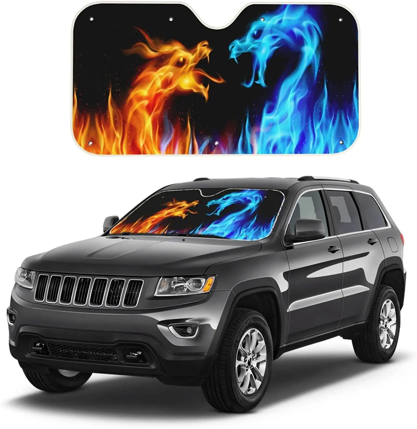 Windshield Sun Shade Cute Windshield Sun Shade for Car Funny Retractable Windshield Sun Shades Blocks UV Rays Dragon Fire Windsh