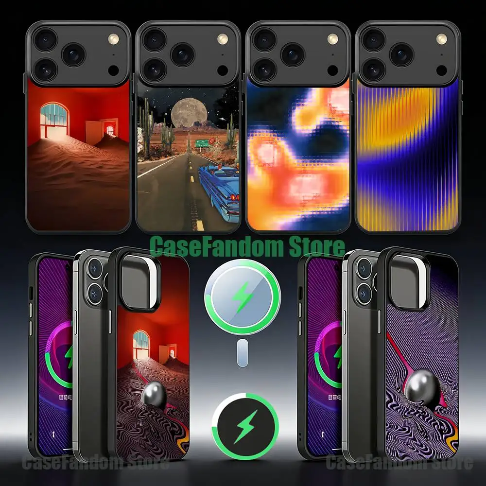 

Чехол для телефона Tame Impala Psychedelic Art для iPhone 17, 16, 15, 14, 13, 12, 11, Pro, Max, Plus, Mini, SE4, E, черный, с магнитной беспроводной зарядкой