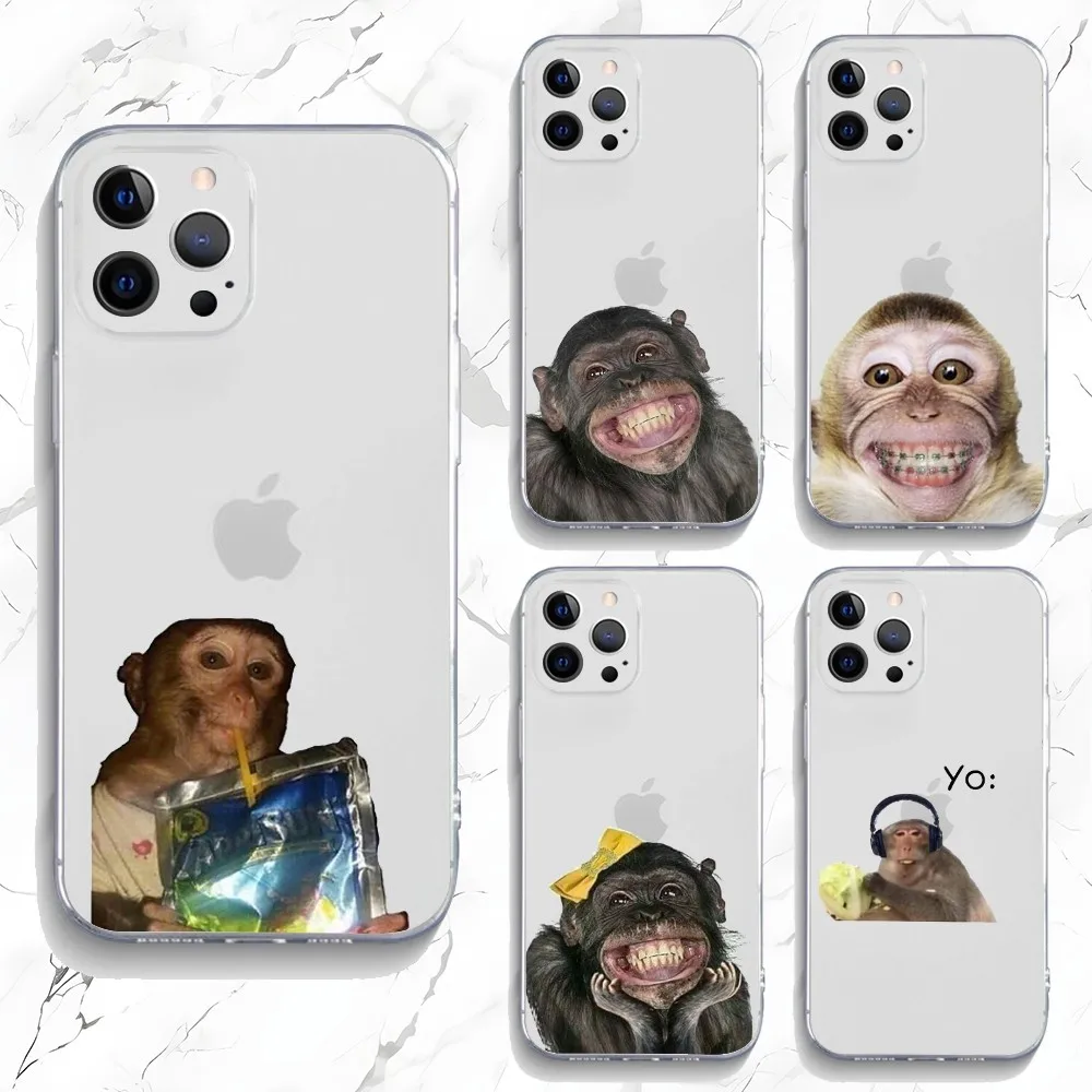 Monkey Sipping Caprisun Meme Phone Case For iPhone 15,14,13,12,11 Plus,Pro,Max,XR,XS,X,7,8 Plus,SE,Mini Transparent Soft Case