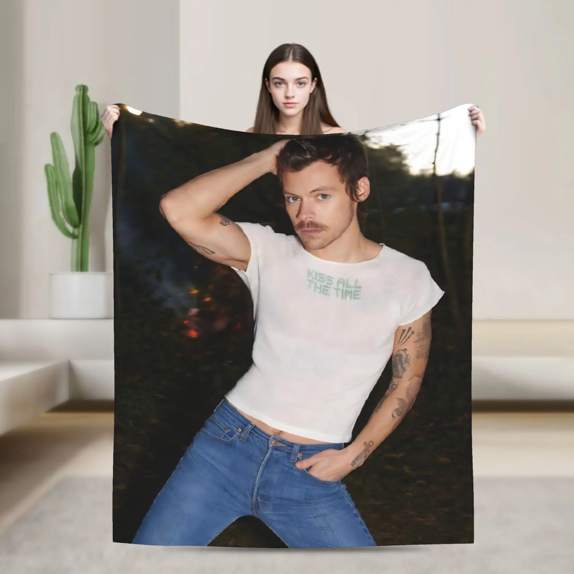 Kiss All The Time Album Flannel Blankets Harrys Music Styles Fashion Throw Blanket for Home 125*100cm Rug Piece