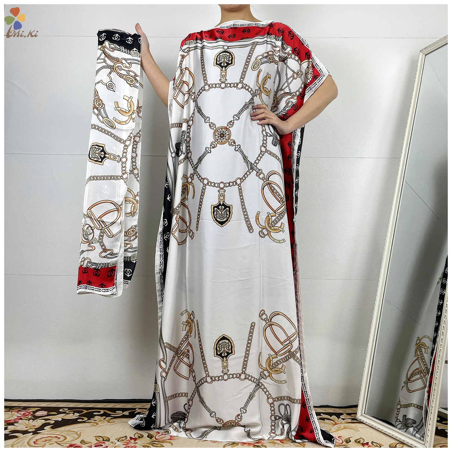 Hot Selling Fashion classic African clothing dashiki robe silk fabric women's 2-piece printed loose dress MS222