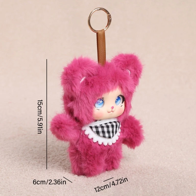 Plush Doll Keychain Decoration with Soft Fuzzy and Metal Ring for Key Organization, Bag Decoration and Gift E0BF