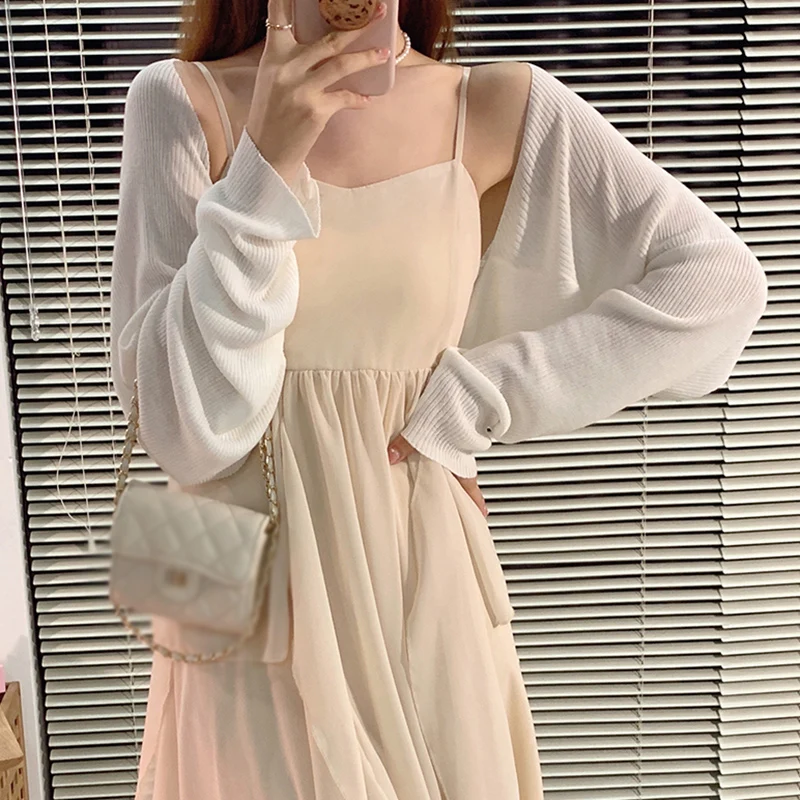 Summer Thin Ice Silk Knit Sun Protection Cardigan Casual Versatile Shawl Overshirt Cropped Small Shoulder Top Solid Color