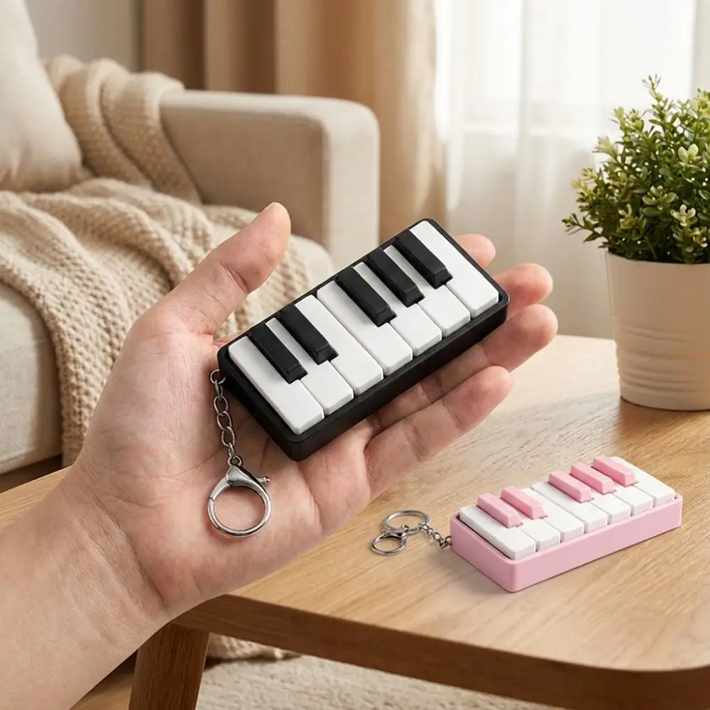 3D Printed Piano Stress Clicker Keychain Novelty Mechanical Touch Fidget Piano Charm Keyring 12-key Press Plastic