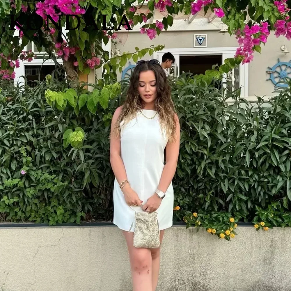 KONDALA 2025, Frühling Sommer Streetwear Frauen Mini Kleider Mode Vintage Elegante Feste Cami Ärmellose O Neck Damen Kleider